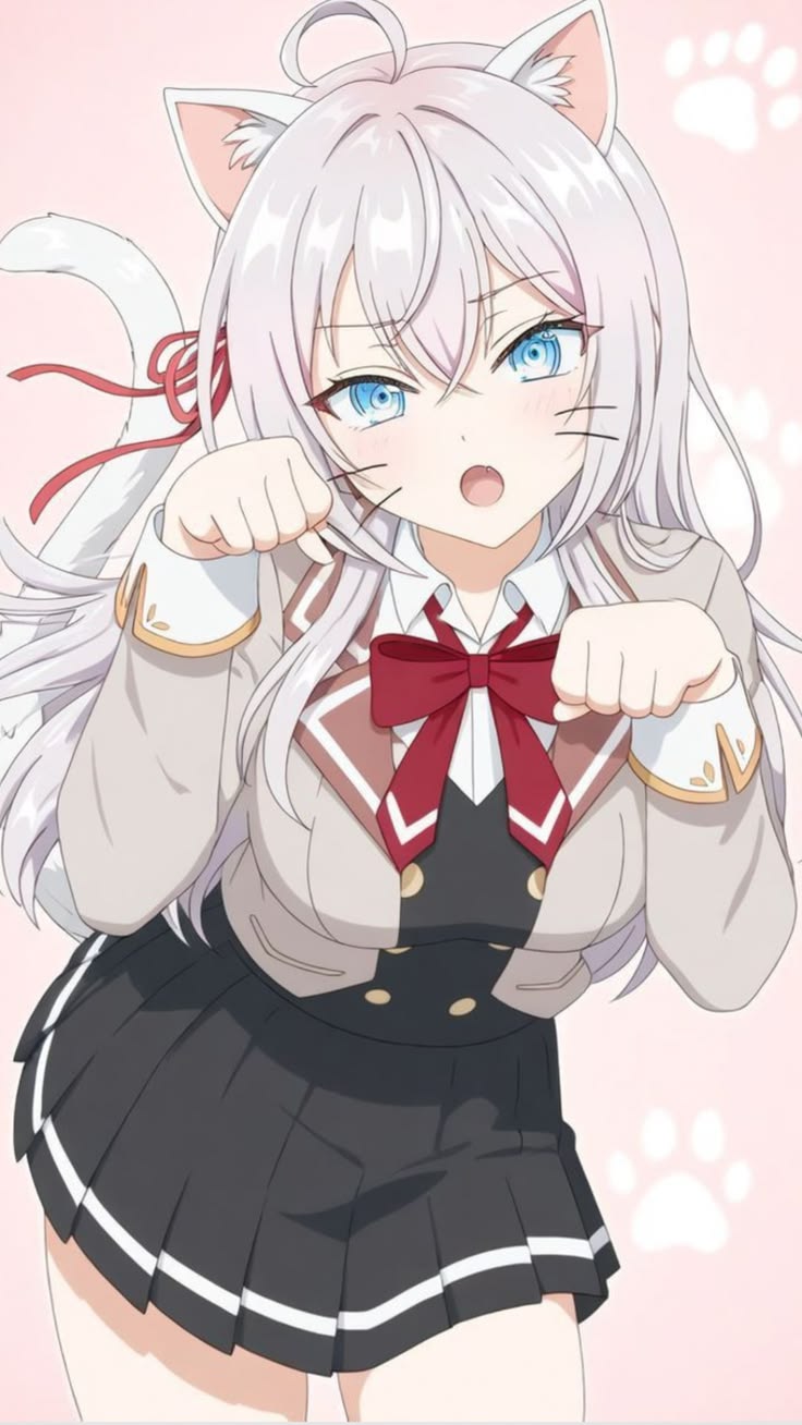 Alya in cat ears making a cat pose